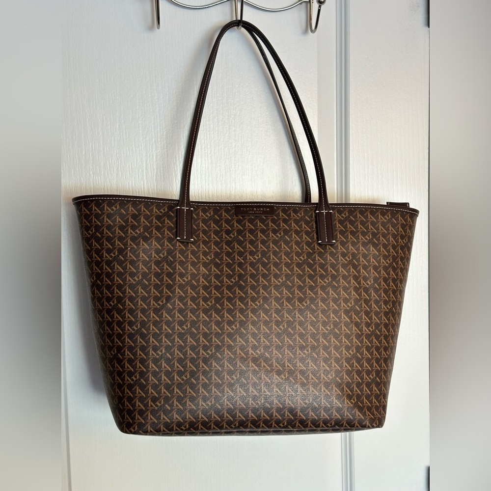 tory burch brown coated canvas tote